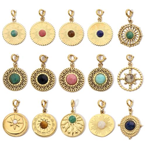 Stainless Steel Pendants, 304 Stainless Steel, with Gemstone, Vacuum Ion Plating, Different Shape for Choice & DIY, more colors for choice, 3PCs/Bag, Sold By Bag