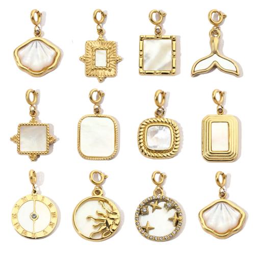 Stainless Steel Pendants, 304 Stainless Steel, with Shell, Vacuum Ion Plating, Different Shape for Choice & DIY & with rhinestone, more colors for choice, 3PCs/Bag, Sold By Bag