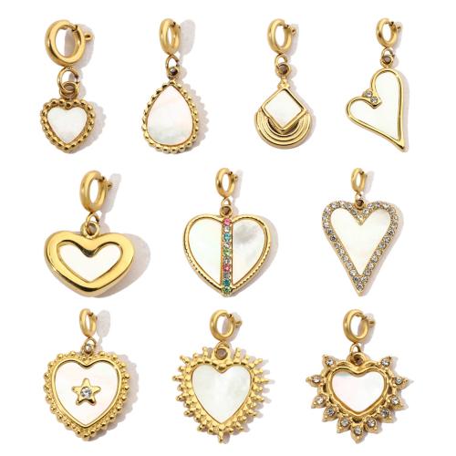 Stainless Steel Pendants, 304 Stainless Steel, with Shell, Vacuum Ion Plating, Different Shape for Choice & DIY & with rhinestone, more colors for choice, 3PCs/Bag, Sold By Bag