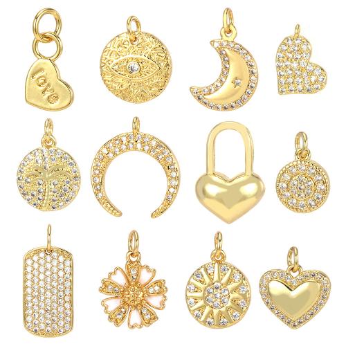 Cubic Zirconia Micro Pave Brass Pendant, gold color plated, DIY & different styles for choice & micro pave cubic zirconia, more colors for choice, nickel, lead & cadmium free, Sold By PC