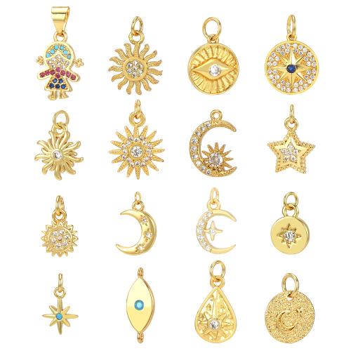 Cubic Zirconia Micro Pave Brass Pendant, gold color plated, DIY & different styles for choice & micro pave cubic zirconia & 1/1 loop, more colors for choice, nickel, lead & cadmium free, Sold By PC