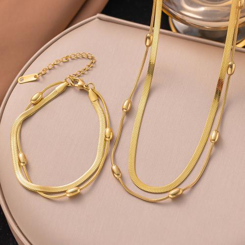 Fashion Stainless Steel Jewelry Sets, 304 Stainless Steel, plated, Double Layer & different styles for choice & for woman, more colors for choice, Necklace size :40-5cm, bracelet size :16-5cm., Sold By PC