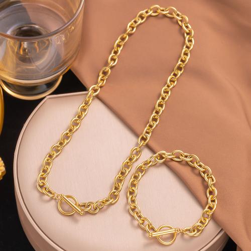 Fashion Stainless Steel Jewelry Sets, 304 Stainless Steel, plated, fashion jewelry & different styles for choice & for woman, golden, Necklace size: about 45cm, bracelet size: about 17cm., Sold By PC