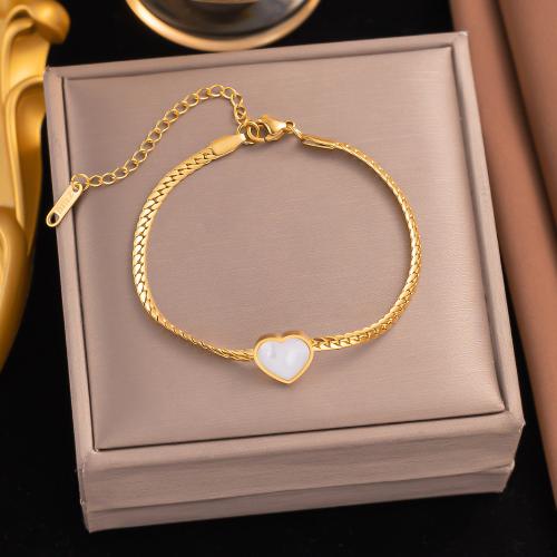 Stainless Steel Jewelry Bracelet, 304 Stainless Steel, with White Shell, with 5cm extender chain, plated, fashion jewelry & for woman, more colors for choice, Length:Approx 16 cm, Sold By PC