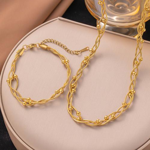 Fashion Stainless Steel Jewelry Sets, 304 Stainless Steel, plated, different styles for choice & for woman & hollow, more colors for choice, Necklace size :40-5cm, bracelet size :16-5cm., Sold By PC