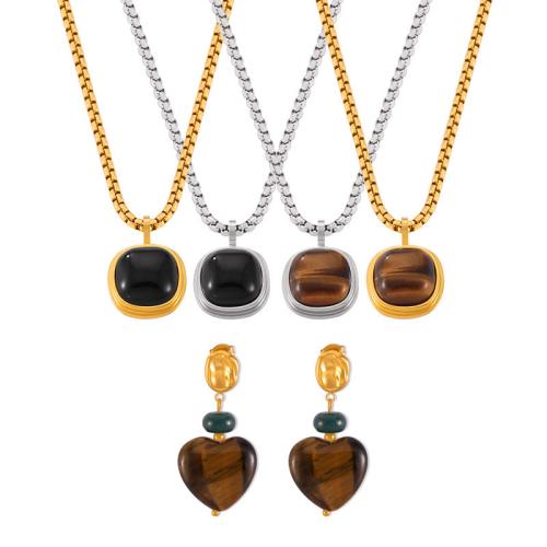 Jewelry Sets, Titanium Steel, with Natural Stone & Tiger Eye, plated, different materials for choice & different styles for choice & for woman, more colors for choice, Sold By PC