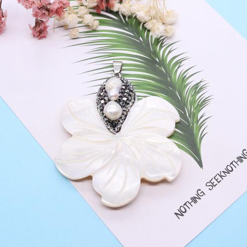 Shell Pendants, Freshwater Shell, Flower, silver color plated, DIY & with rhinestone, 51x58mm, Sold By PC