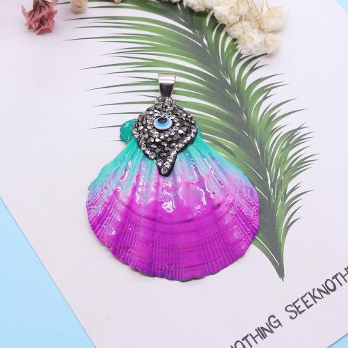 Trompette naturelle Shell pendentifs, coquille de trompette, coquille, Placage de couleur argentée, DIY & motif de mauvais œil & émail & avec strass, plus de couleurs à choisir, Sizeuff1a35x45mm40x47mm, Vendu par PC