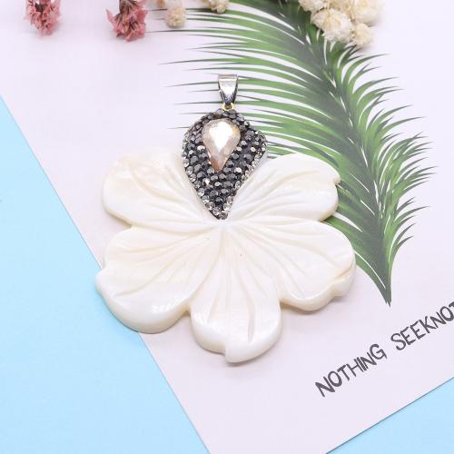 Shell Pendants, Freshwater Shell, Flower, silver color plated, DIY & with rhinestone, 51x58mm, Sold By PC