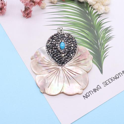 Shell Pendants, Flower, silver color plated, DIY & with rhinestone, 46x48mm, Sold By PC