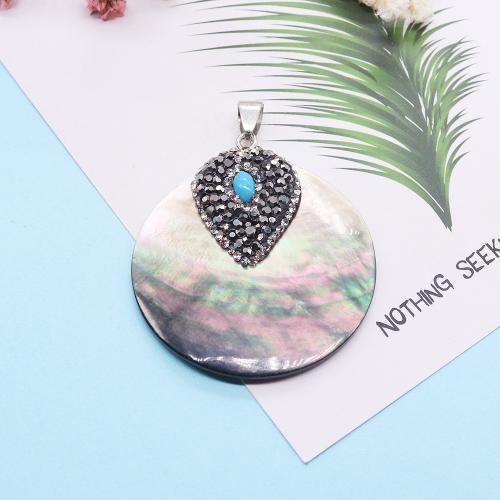 Shell Pendants, Round, silver color plated, DIY & with rhinestone, 40x45mm, Sold By PC