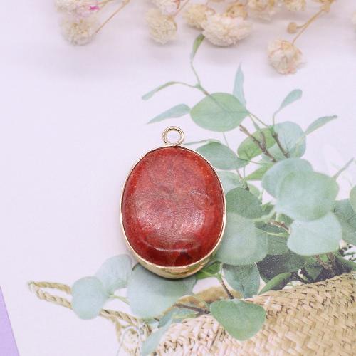 Resin Pendant, gold color plated, DIY, red, 20x30mm, Sold By PC