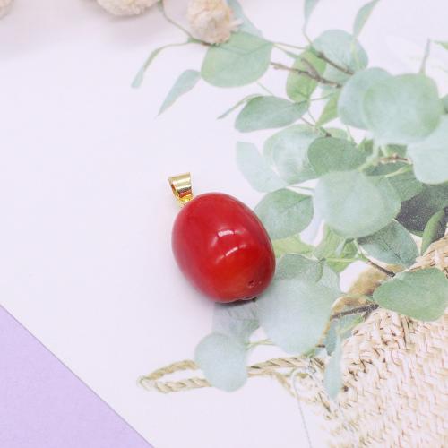 Résine synthétique Pendentif, Placage de couleur d'or, DIY, rouge, 10x20mm, Vendu par PC