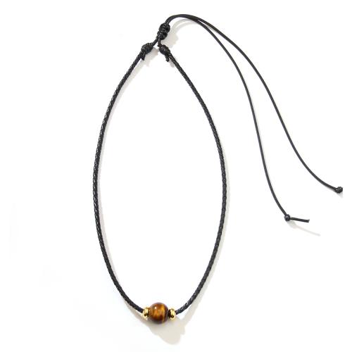 Collier chaîne chandail , Oeil de chat, avec corde de cire, fait à la main, bijoux de mode & unisexe, Longueur:Environ 81 cm, Vendu par PC