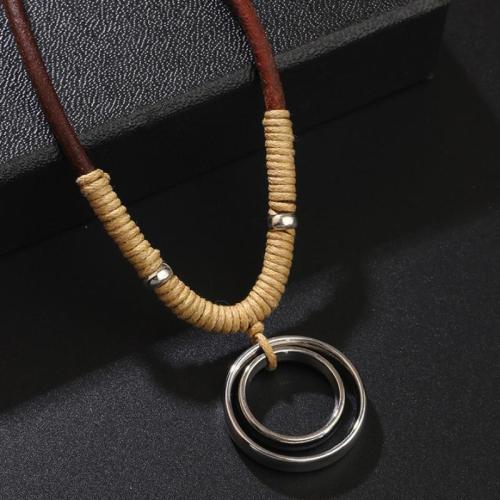 Cowhide Necklace, with 304 Stainless Steel & Tibetan Style, plated, Unisex & different styles for choice & hollow, Hole:Approx 6mm, Sold By PC