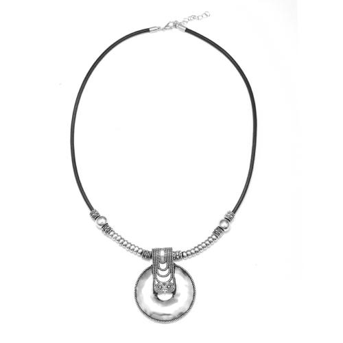 Tibetan Style Jewelry Necklace, with leather cord, antique silver color plated, fashion jewelry & Unisex, Hole:Approx 6mm, Length:52.5-57.5 cm, Sold By PC