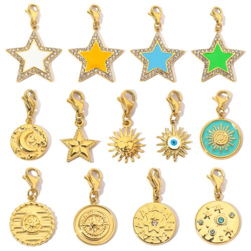 Stainless Steel Key Clasp, 304 Stainless Steel, Vacuum Ion Plating, Different Shape for Choice & DIY & enamel & with rhinestone, more colors for choice, 3PCs/Bag, Sold By Bag