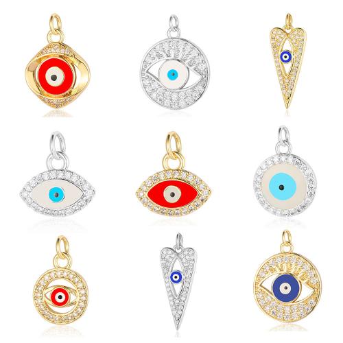 Pendentifs mauvais oeil, laiton, Placage, Forme différente pour le choix & DIY & pavé de micro zircon & émail, plus de couleurs à choisir, protéger l'environnement, sans nickel, plomb et cadmium, 3PC/sac, Vendu par sac