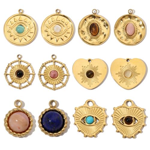 Stainless Steel Pendants, 304 Stainless Steel, with Gemstone, Vacuum Ion Plating, Different Shape for Choice & DIY, more colors for choice, 3PCs/Bag, Sold By Bag