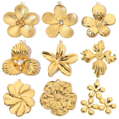 Stainless Steel Flower Pendant, 304 Stainless Steel, Vacuum Ion Plating, DIY & different size for choice & with rhinestone, more colors for choice, 3PCs/Bag, Sold By Bag