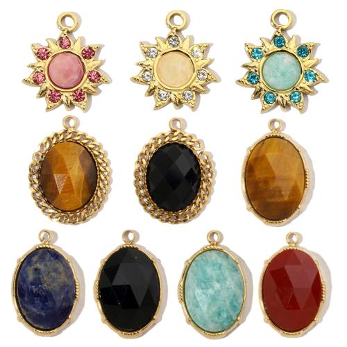 Stainless Steel Pendants, 304 Stainless Steel, with Gemstone, Vacuum Ion Plating, DIY & different size for choice & with rhinestone, more colors for choice, 3PCs/Bag, Sold By Bag