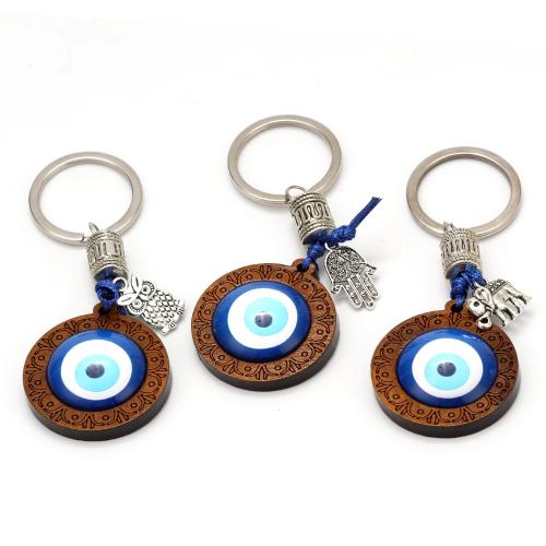 Bag Purse Charms Keyrings Keychains, Tibetan Style, with Resin, Round, silver color plated, evil eye pattern & different styles for choice & enamel, more colors for choice, Sold By PC