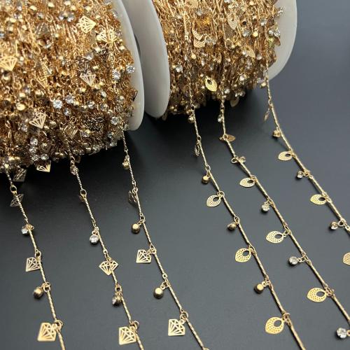 Brass Chain, gold color plated, DIY & different styles for choice & with rhinestone, more colors for choice, nickel, lead & cadmium free, Sold By m