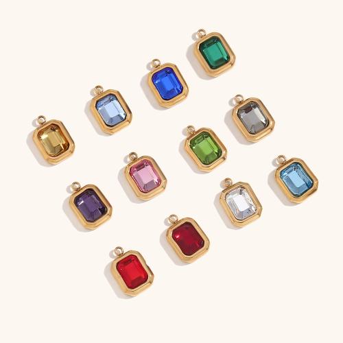 Stainless Steel Pendants, 304 Stainless Steel, with Glass, Rectangle, plated, for woman, more colors for choice, Sold By PC