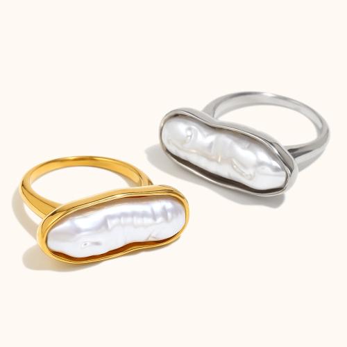 Stainless Steel Finger Ring, 304 Stainless Steel, with Plastic Pearl, plated, different size for choice & for woman, more colors for choice, Sold By PC