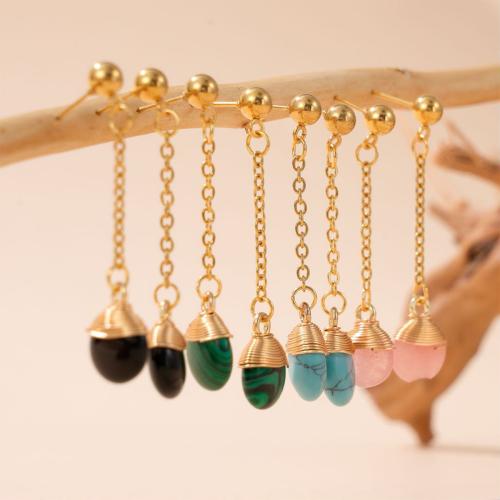 Stainless Steel Drop Earring, 304 Stainless Steel, with Natural Stone, gold color plated, different materials for choice & for woman, more colors for choice, Sold By Pair