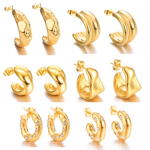 Boucle d'oreille de gaujon en acier inoxydable, Acier inoxydable 304, Placage de couleur d'or, styles différents pour le choix & pour femme & avec strass, plus de couleurs à choisir, Vendu par PC