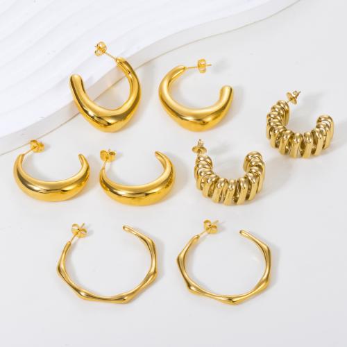 Boucle d'oreille de gaujon en acier inoxydable, Acier inoxydable 304, Placage de couleur d'or, styles différents pour le choix & pour femme, plus de couleurs à choisir, Vendu par paire