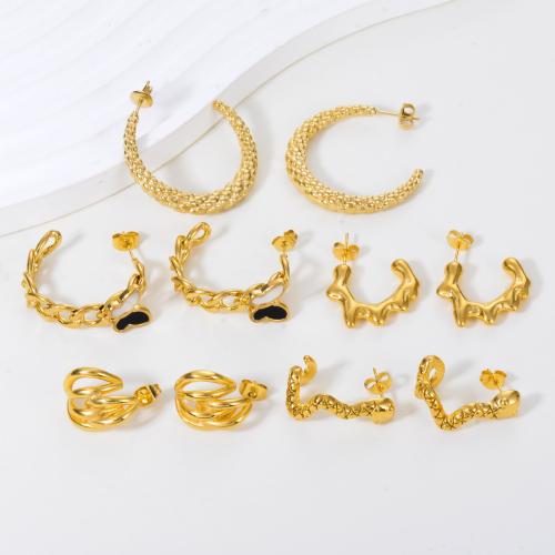 Boucle d'oreille de gaujon en acier inoxydable, Acier inoxydable 304, Placage de couleur d'or, styles différents pour le choix & pour femme & émail, plus de couleurs à choisir, Vendu par paire