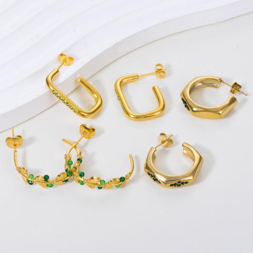 Pendientes de Acero Inoxidable, acero inoxidable 304, chapado en color dorado, diferentes estilos para la opción & micro arcilla de zirconia cúbica & para mujer, más colores para la opción, Vendido por Par