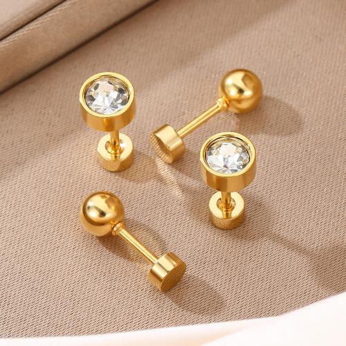 Tibetan Style Stud Earring, gold color plated, fashion jewelry & micro pave cubic zirconia, golden, nickel, lead & cadmium free, Sold By Pair