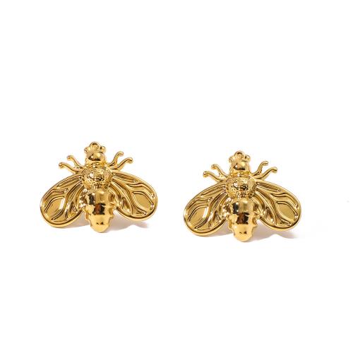 Stainless Steel Drop Earring, 304 Stainless Steel, Bee, gold color plated, fashion jewelry, golden, 22x17mm, Sold By Pair