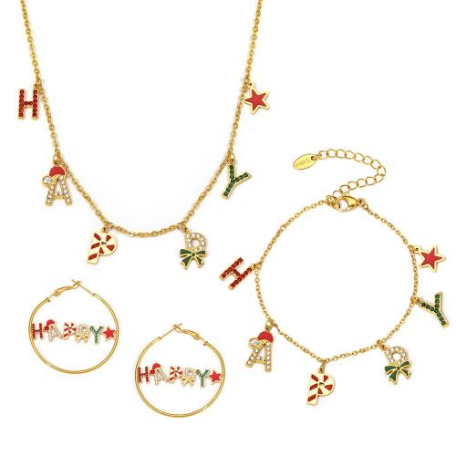 Fashion Stainless Steel Jewelry Sets, 304 Stainless Steel, gold color plated, fashion jewelry & different styles for choice & micro pave cubic zirconia & enamel, more colors for choice, Sold By PC