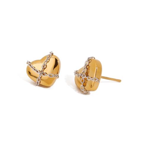 Stainless Steel Stud Earrings, 304 Stainless Steel, Heart, gold color plated, fashion jewelry, golden, Sold By Pair