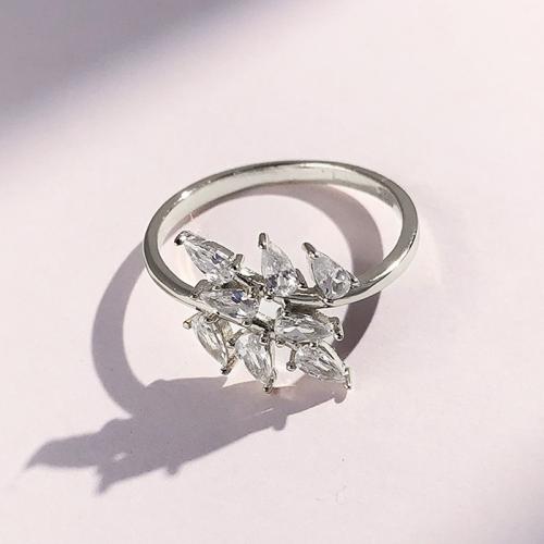 Cubic Zircon Brass Finger Ring, with Cubic Zirconia, Leaf, plated, fashion jewelry & different size for choice & for woman, more colors for choice, Sold By PC