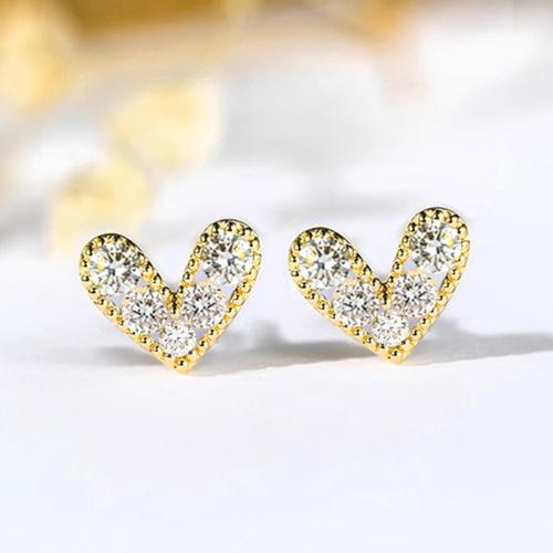 Boucles d'oreilles en laiton zircon cubique pavent, coeur, Placage, pavé de micro zircon & pour femme & creux, Vendu par paire