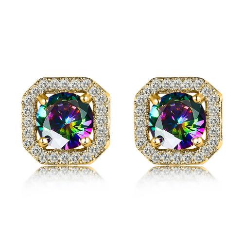 Cubic Zirconia Micro Pave Brass Earring, Square, plated, fashion jewelry & micro pave cubic zirconia & for woman, more colors for choice, Sold By Pair