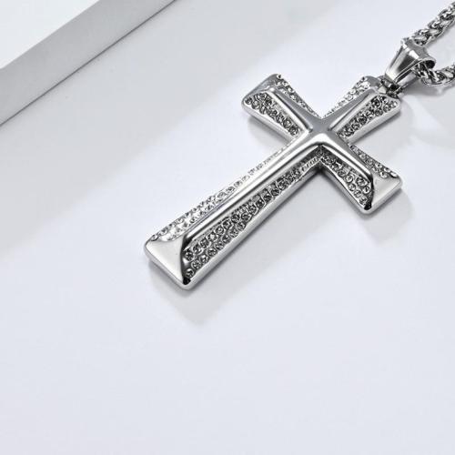 Stainless Steel Sweater Chain Necklace, 304 Stainless Steel, Cross, polished, Unisex & different styles for choice & with rhinestone, more colors for choice, Sold By PC