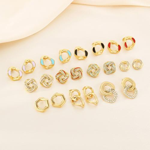 Stainless Steel Stud Earrings, 304 Stainless Steel, Vacuum Ion Plating, for woman & enamel & with rhinestone, more colors for choice, Sold By Pair