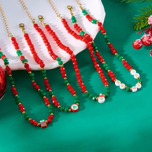 Christmas Necklaces, Polymer Clay, with Glass & Tibetan Style & Acrylic, handmade, Christmas Design & for woman, more colors for choice, Sold By PC