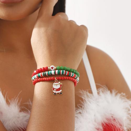 Pulsera de Navidad, Arcilla polimero, con Seedbead & plástico recubierto de cobre & aleación de zinc, hecho a mano, Diseño de Navidad & para mujer & esmalte, más colores para la opción, Vendido por UD