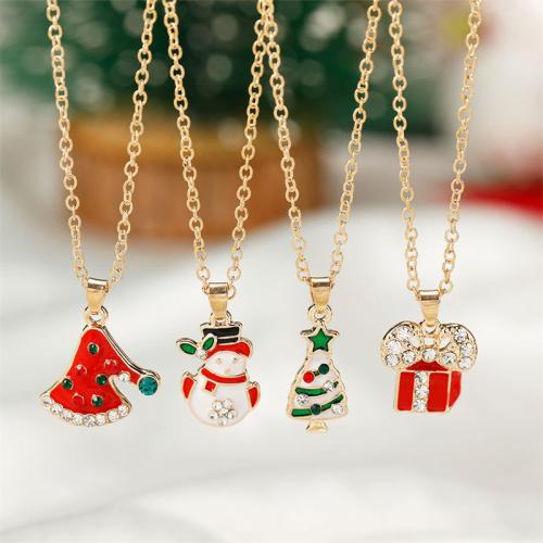 Christmas Necklaces, Tibetan Style, plated, micro pave cubic zirconia & for woman & enamel, more colors for choice, Length:41-50 cm, Sold By PC