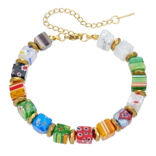 Bracelets Murano, Millefiori Lampwork, avec Acier inoxydable 304, avec 7cm chaînes de rallonge, bijoux de mode & pour femme, couleurs mélangées, 8mm, Longueur:Environ 19.5 cm, Vendu par PC