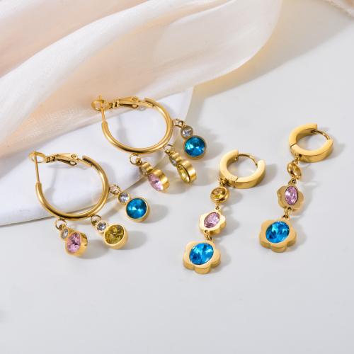 Acero inoxidable gota pendiente, acero inoxidable 304, chapado en color dorado, diferentes estilos para la opción & para mujer & con diamantes de imitación, más colores para la opción, Vendido por Par