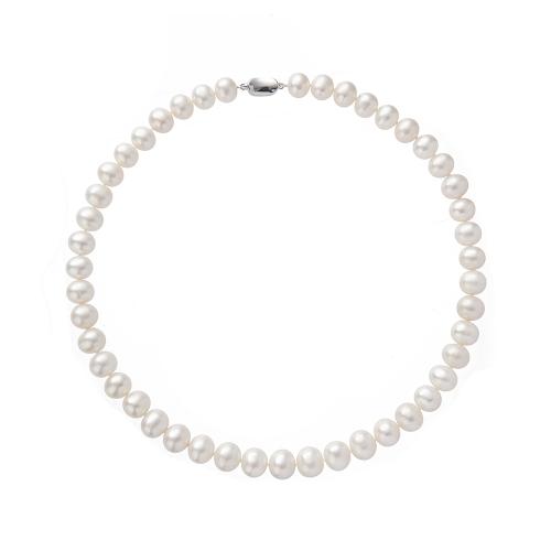 Natural Freshwater Pearl Necklace, Round, silver color plated, with packing box & for woman, Length:45 cm, Sold By PC