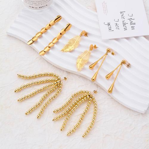 Stainless Steel Drop Earring, 304 Stainless Steel, gold color plated, different styles for choice & for woman, more colors for choice, Sold By Pair